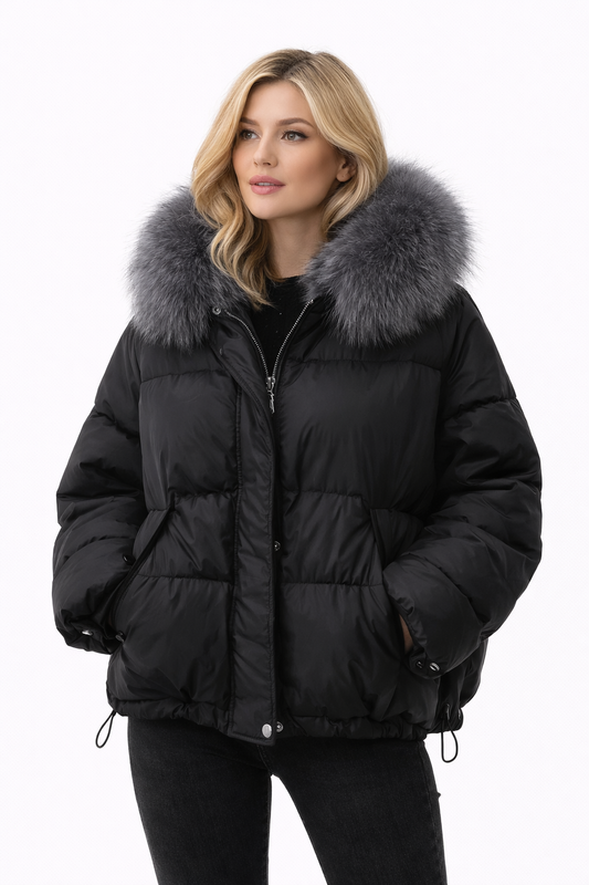 Chloe | Abrigo negro con pelaje